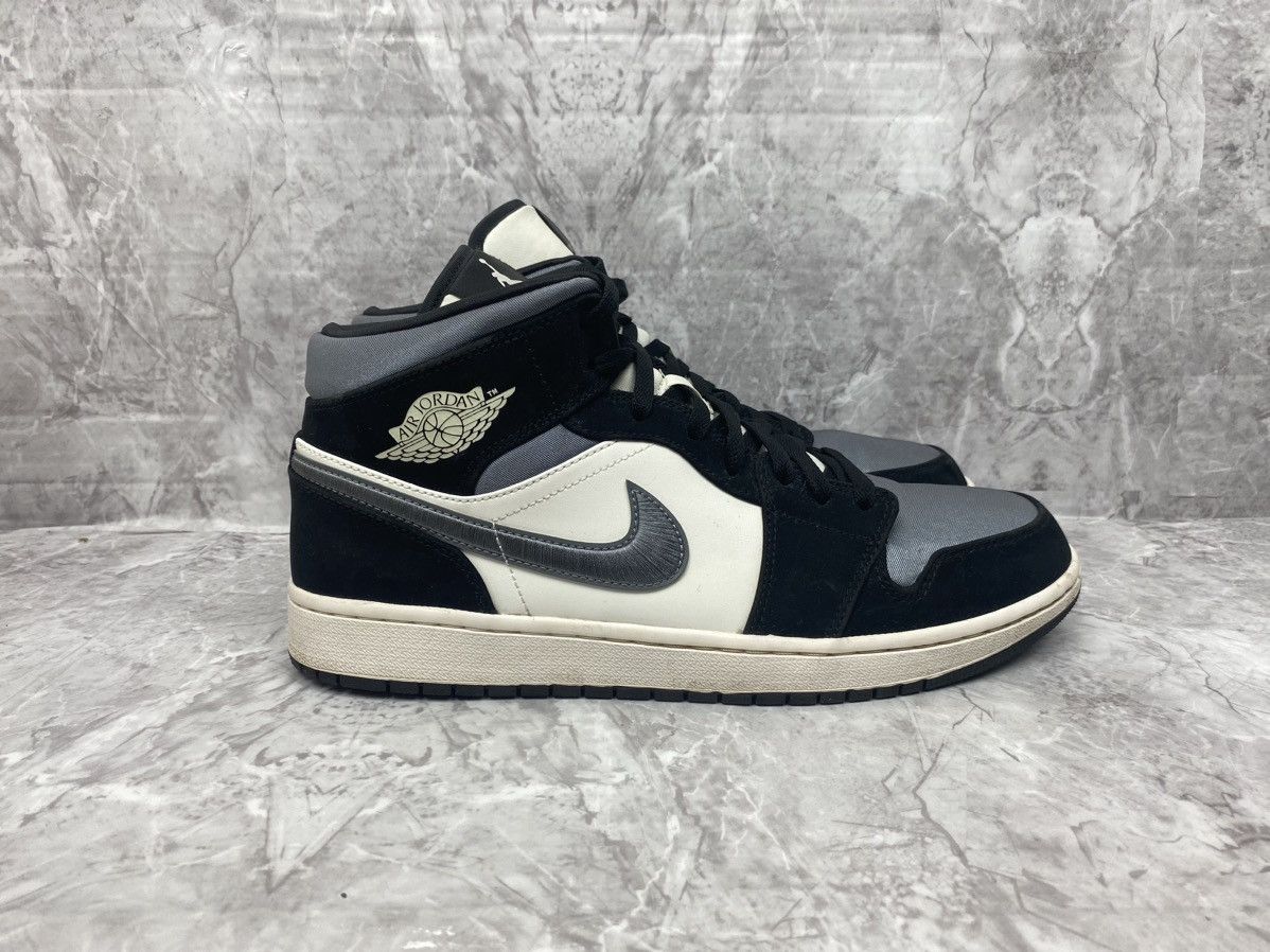 image of Jordan Nike Jordan 1 Mid Satin Grey Toe Shoes in Grey White Black, Men's (Size 12)