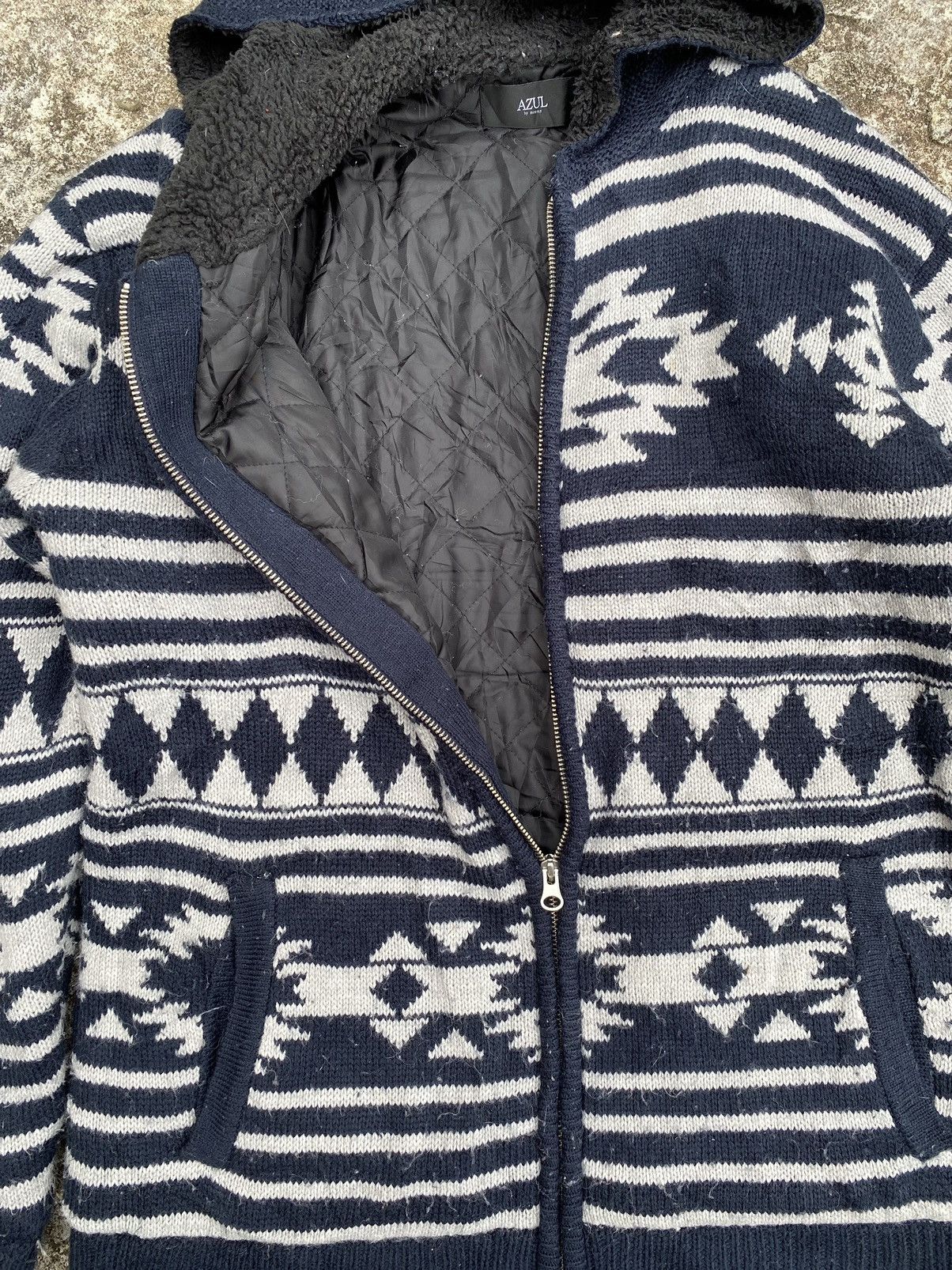 Japanese Brand Azul by Moussy Knitted Zipper Hoodie Size US L / EU 52-54 / 3 - 6 Thumbnail