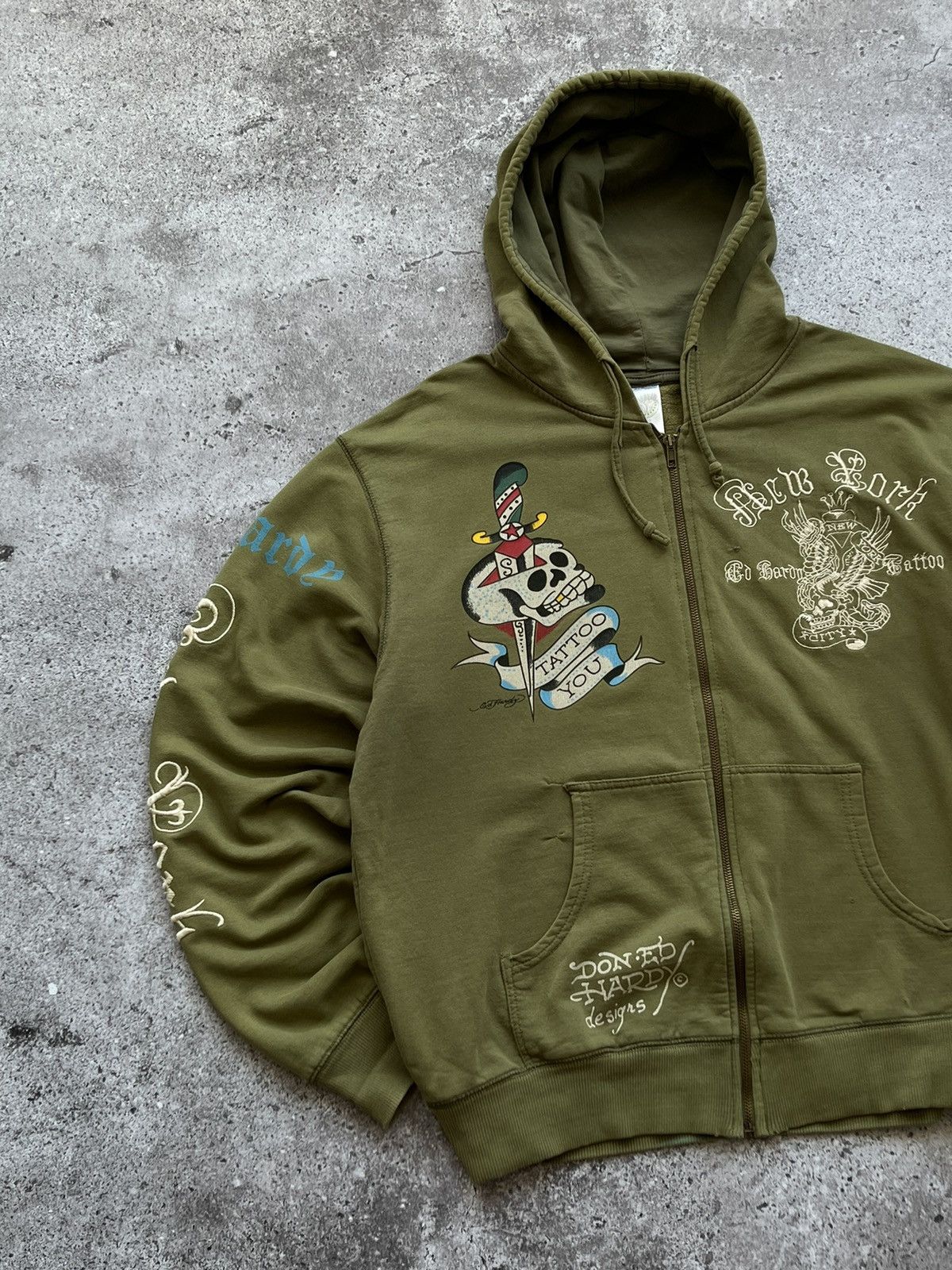 Christian Audigier × Ed Hardy × Vintage Vintage Ed Hardy Zip Up Hoodie Rare Big Logo Size US L / EU 52-54 / 3 - 3 Thumbnail