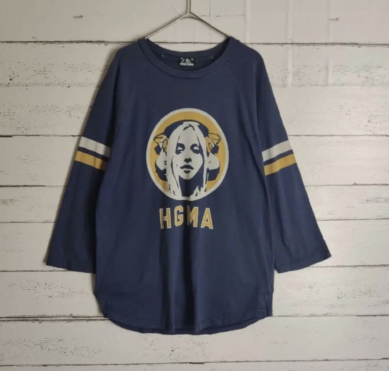 image of Hysteric Glamour Hgma Shirt Tee 3/4 Sleeve Raglan Jersey in Blue, Men's (Size Large)
