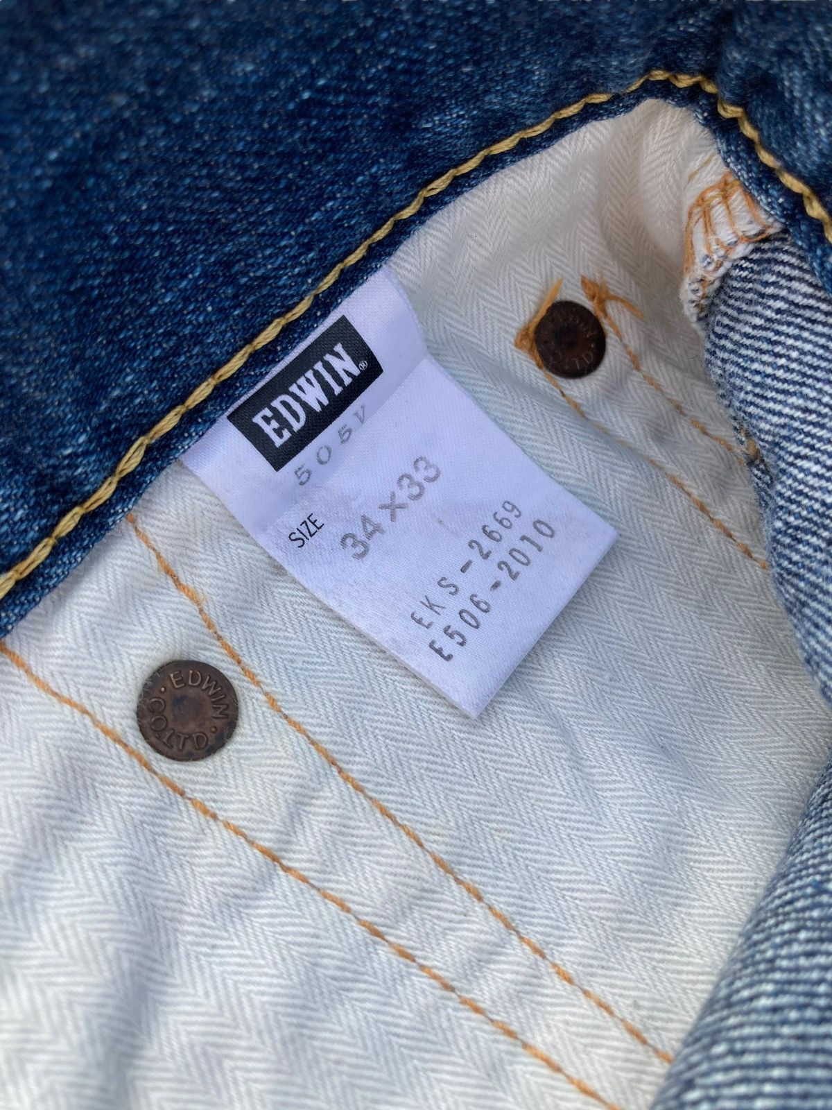 Edwin × Vintage Vintage Y2K Edwin Indigo Distressed Kaihara Denims Size US 34 / EU 50 - 14 Thumbnail