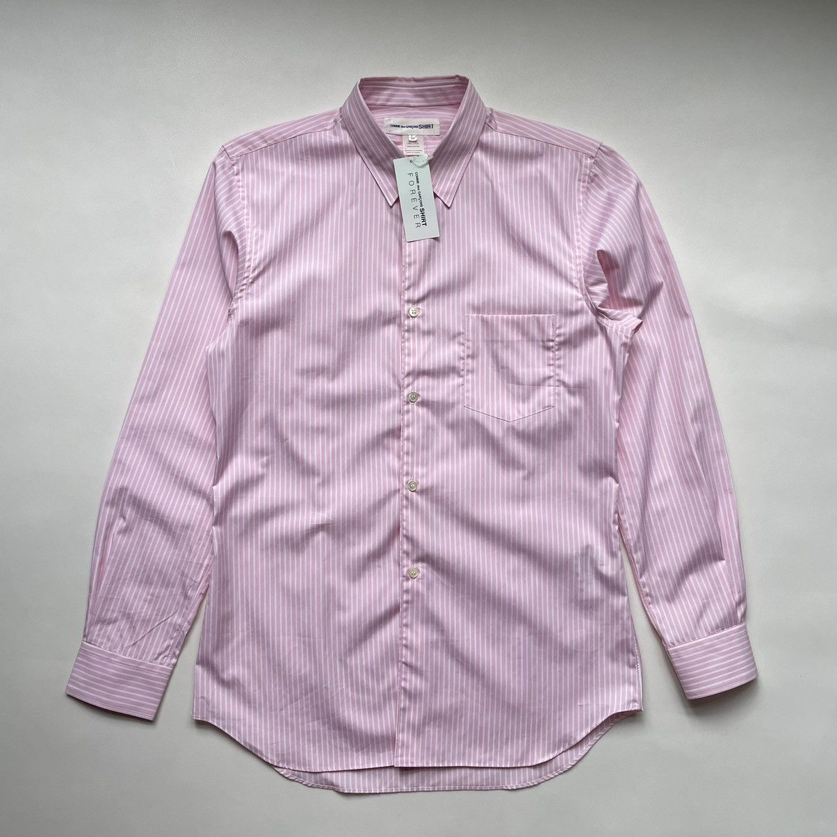 image of Comme Des Garcons White/pink Stripe Shirt, Men's (Size Medium)