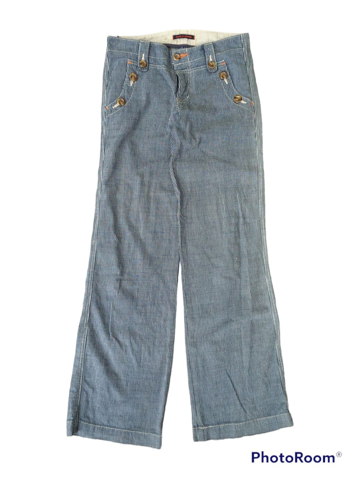 image of Hysteric Glamour x Ppfm Japanese Hickory Flared Pants in Blue, Men's (Size 28)