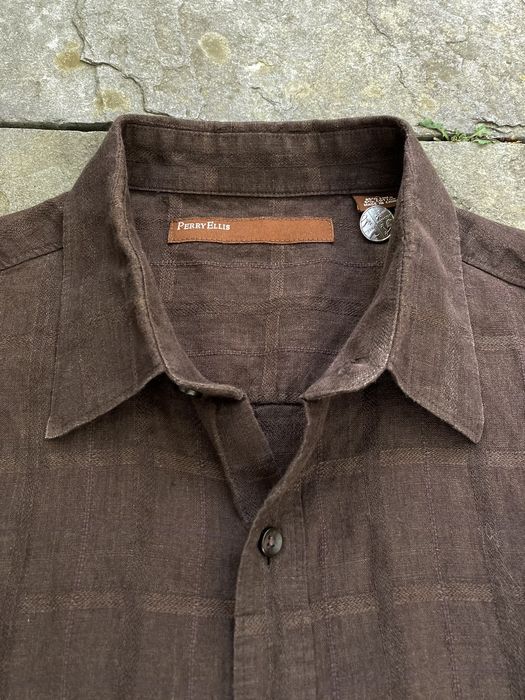 Chemise Perry Ellis Noire à Boutons, Manches Courtes, Taille L – Occasion En Très Bon état, Livraison Rapide