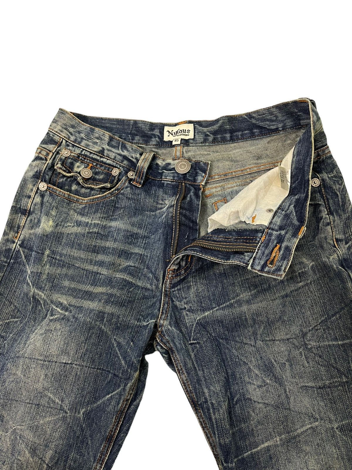 Japanese Brand Flare Jeans Nylaus Distress Acid Wash Boot Cut 5🟦7T Size US 33 - 11 Thumbnail