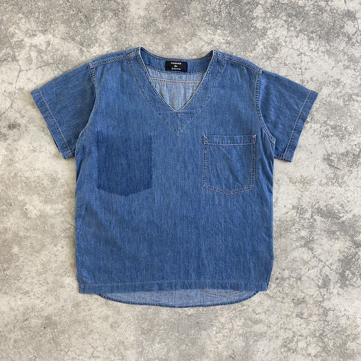 image of Vintage 90’S Cabane De Zucca Medical Scrub Denim Shirt in Blue, Men's (Size Medium)