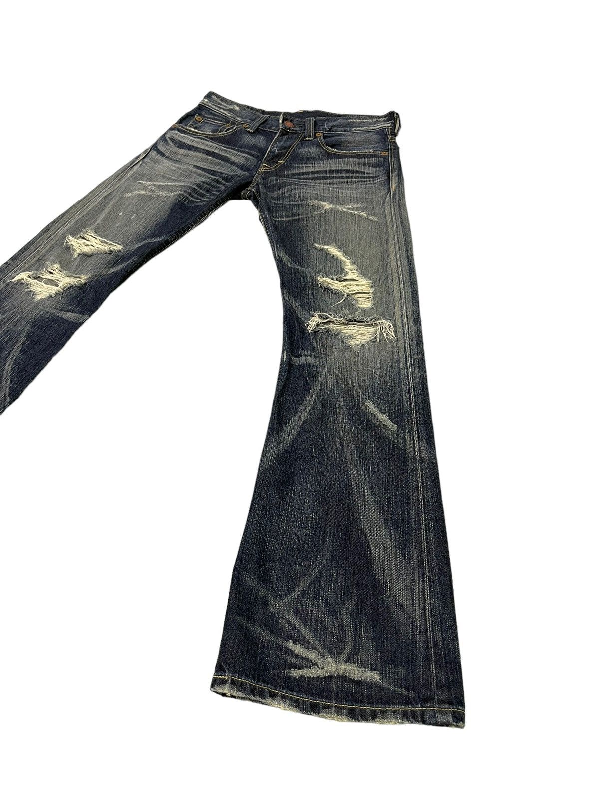 Edwin Flare Jeans Edwin Distress Acid Wash Low Rise Boot Cut 5🟦5T Size US 31 - 1 Thumbnail