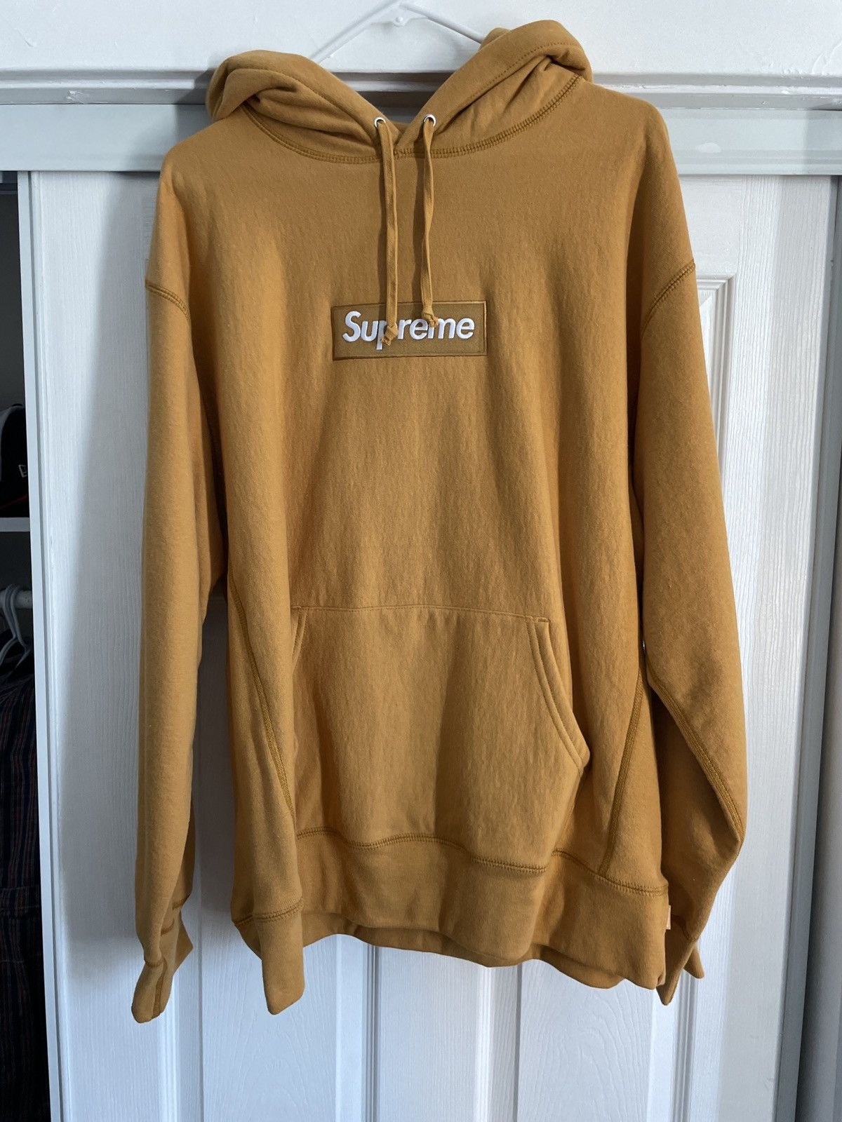 Supreme mustard box logo hot sale hoodie