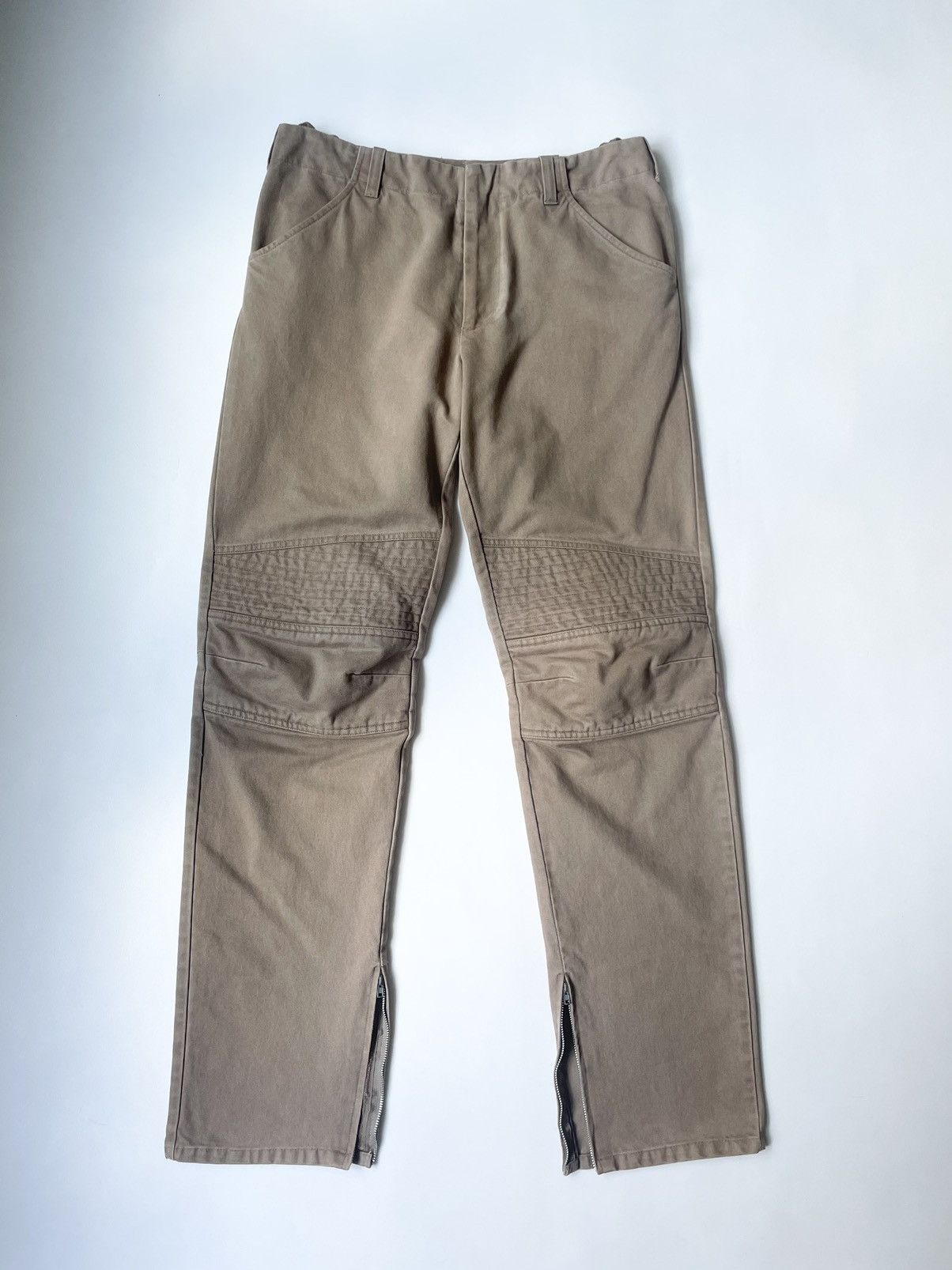 image of Helmut Lang Washed Cotton Astro Biker Trousers in Tan, Men's (Size 32)
