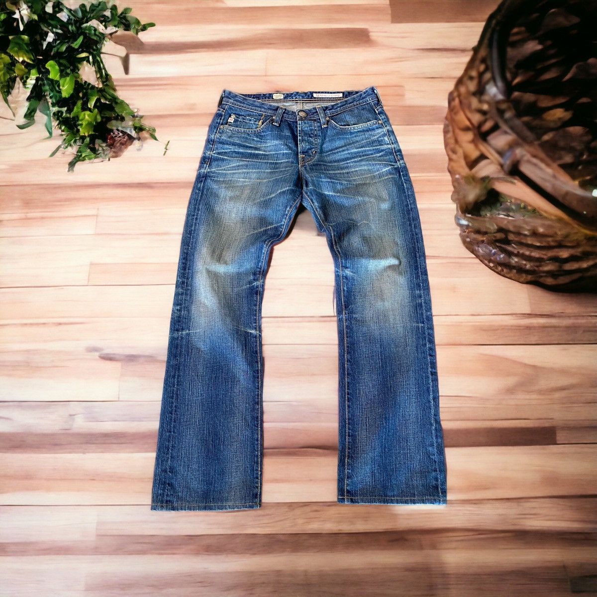 image of vintage Ag Adriano Goldschmied Blue Faded Jeans, Men's (Size 31)