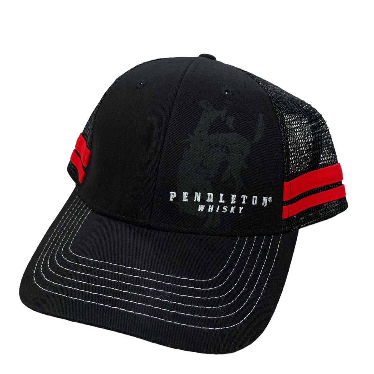 Vintage Pendleton Whisky Black Red Striped Let’er Buck Trucker Hat Size ONE SIZE - 2 Thumbnail