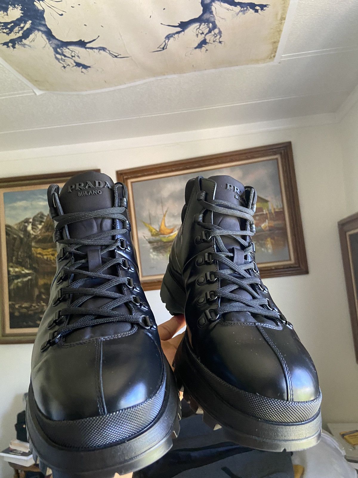 Pre-owned Prada Hiking Boots In Black