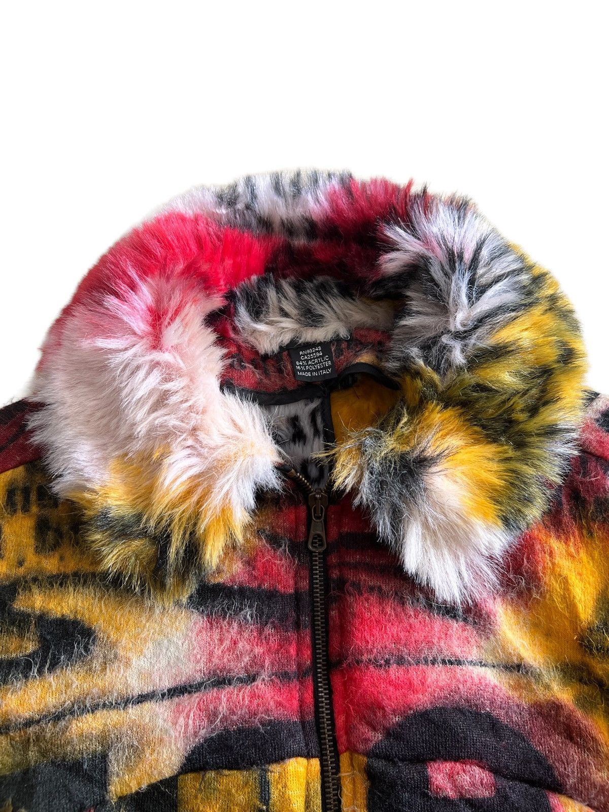 Art Comes First Y2K Diesel Style Lab 🇮🇹 Fur Neck Pop Art Jacquard Bomber Size S / US 4 / IT 40 - 6 Thumbnail