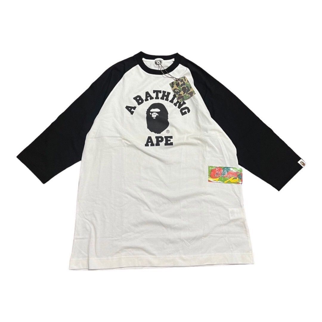 image of Bape Raglan T-Shirt Black/white, Men's (Size Large)