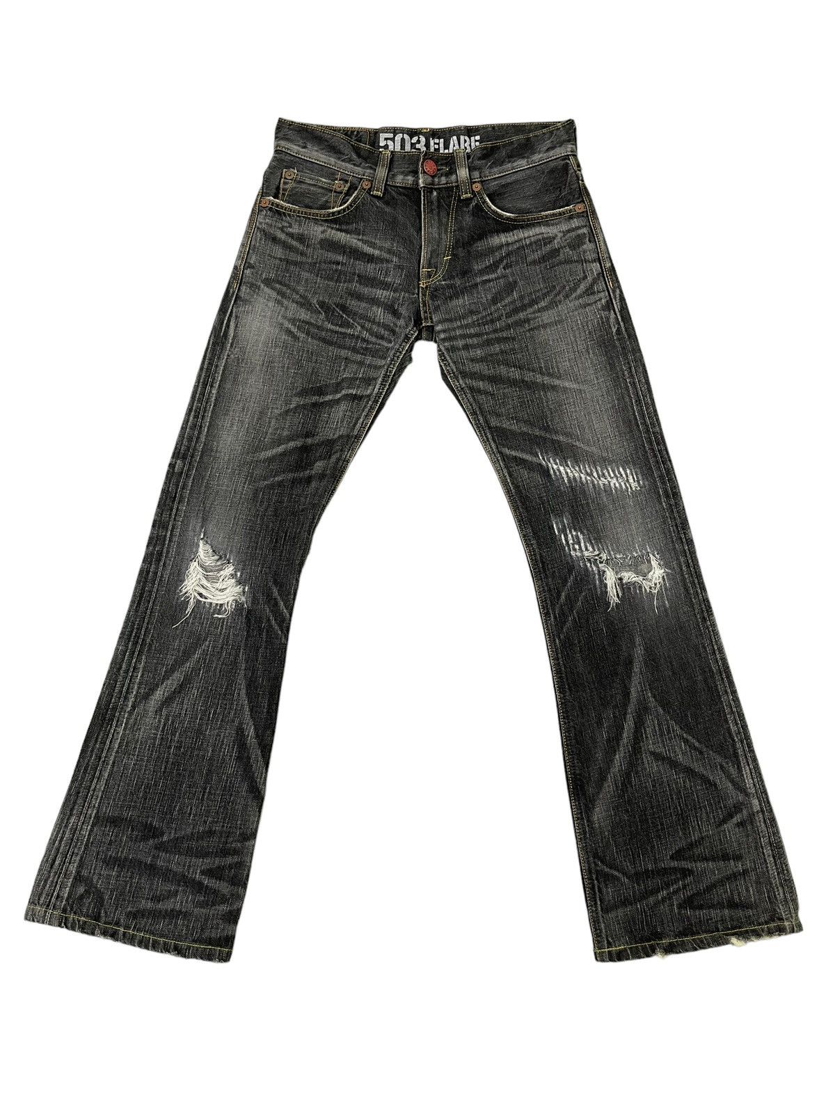Japanese Brand Flare Jeans Edwin Japan Distress Acid Wash Boot Cut 5🟦7T Size US 30 / EU 46 - 2 Thumbnail