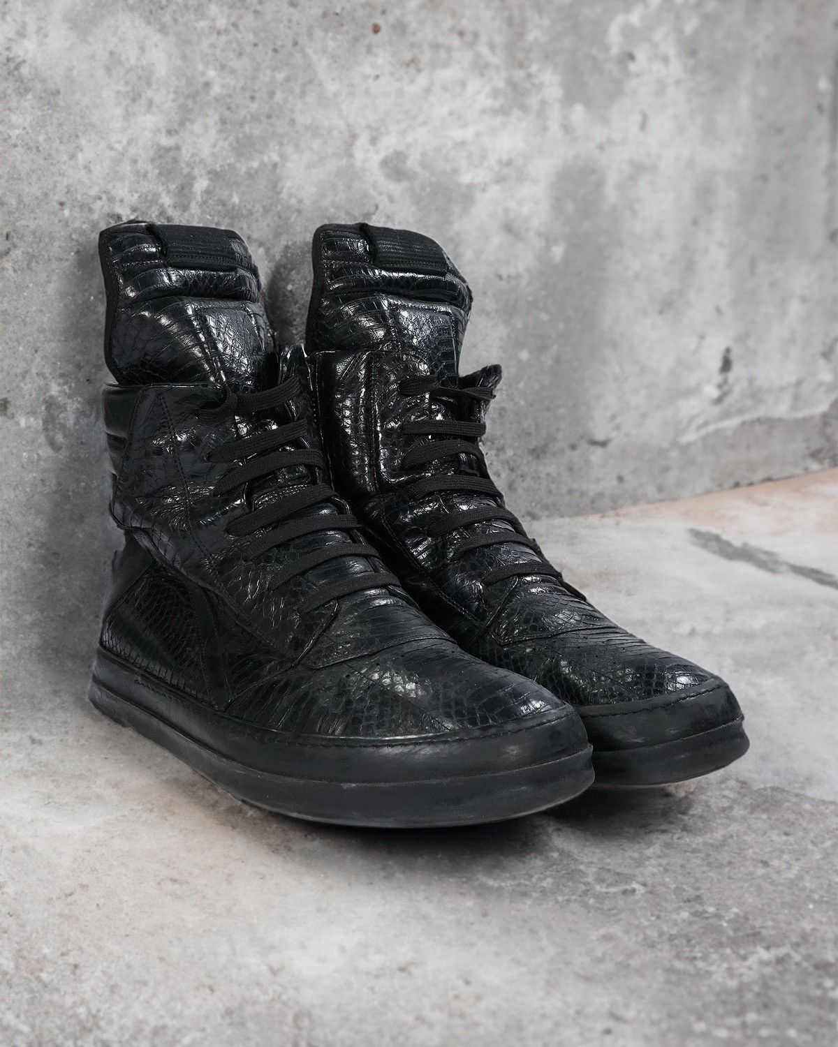 image of Rick Owens Python Geobaskets Shoes in Black, Men's (Size 11)