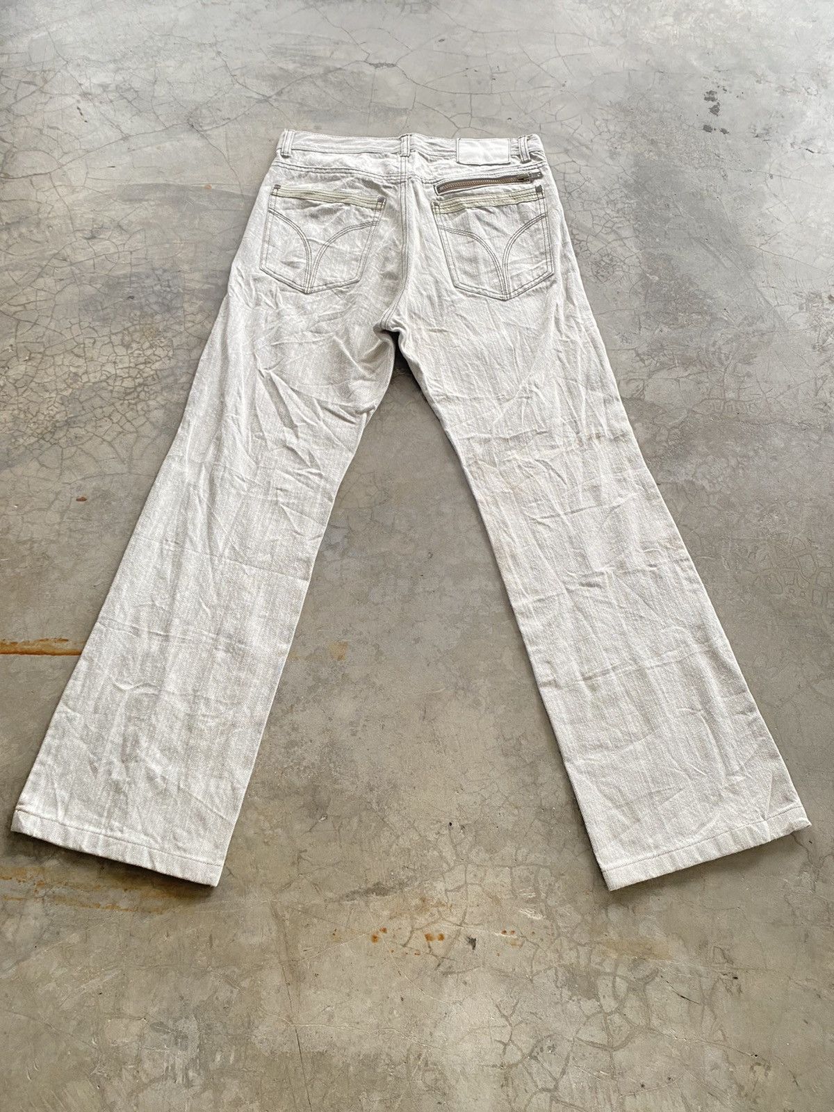 JNCO × Japanese Brand Flare Jeans Beige White Oil Wax Japan G Blue Jeans Size US 31 - 3 Thumbnail