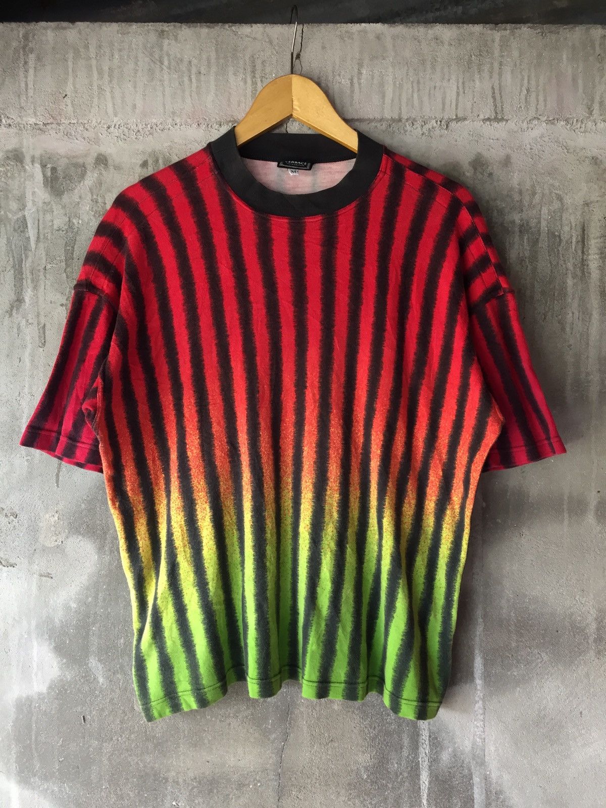 image of Gianni Versace x Versace Vintage Versace Striped Tee in Black/Red, Men's (Size Medium)