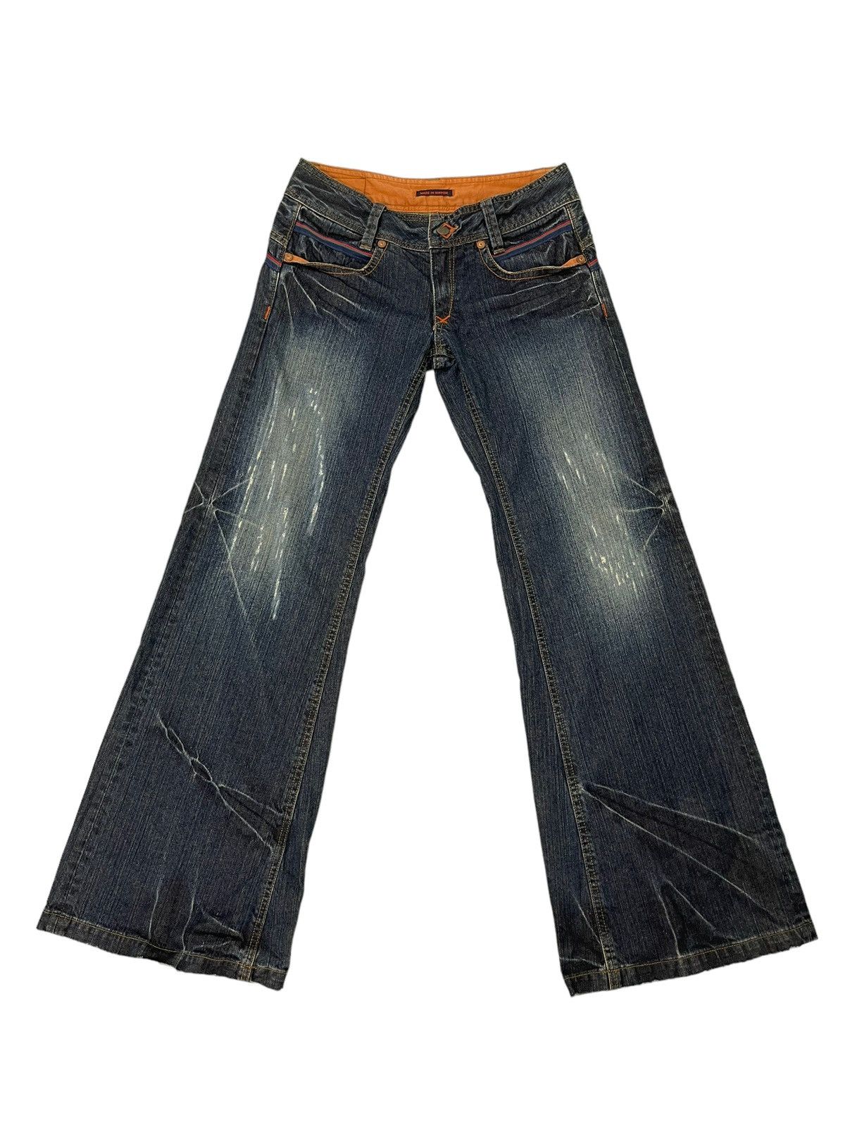 Japanese Brand Wide Leg Jeans Et Boite Japan Distress Low Rise 6🟦0 Size US 29 - 2 Thumbnail