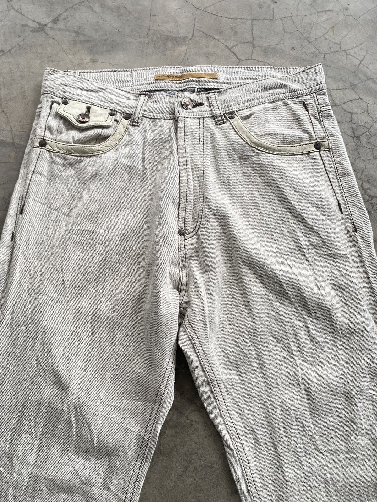 JNCO × Japanese Brand Flare Jeans Beige White Oil Wax Japan G Blue Jeans Size US 31 - 9 Thumbnail