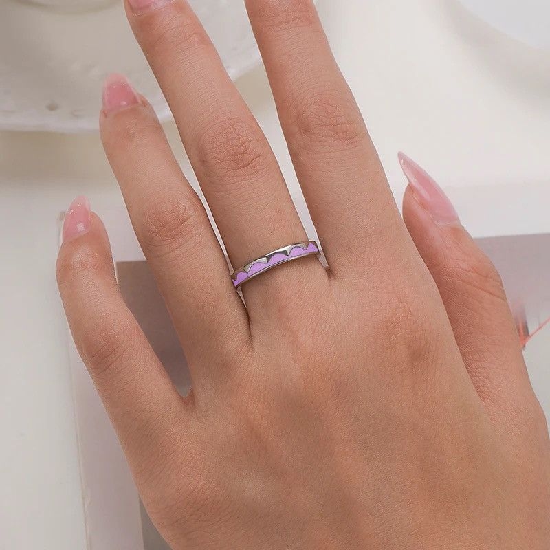 Jewelry × Vintage Exquisite Purple Enamel Wave Cute Ring Size ONE SIZE - 2 Thumbnail