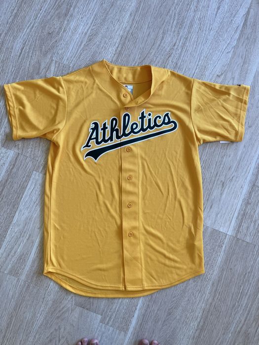 Vintage Majestic Atlanta Braves MLB Baseball Jersey Yellow Striped USA Made  Sz L