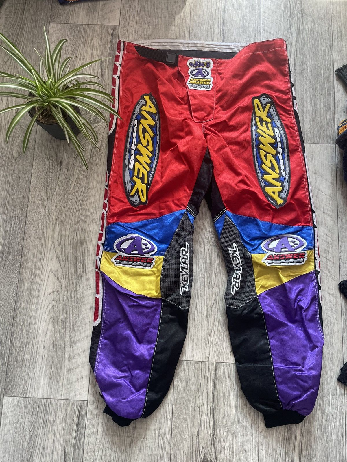 image of Retro Racing Motocross Pants Vintage 90's Neon Answer Kevlar, Men's (Size 38)