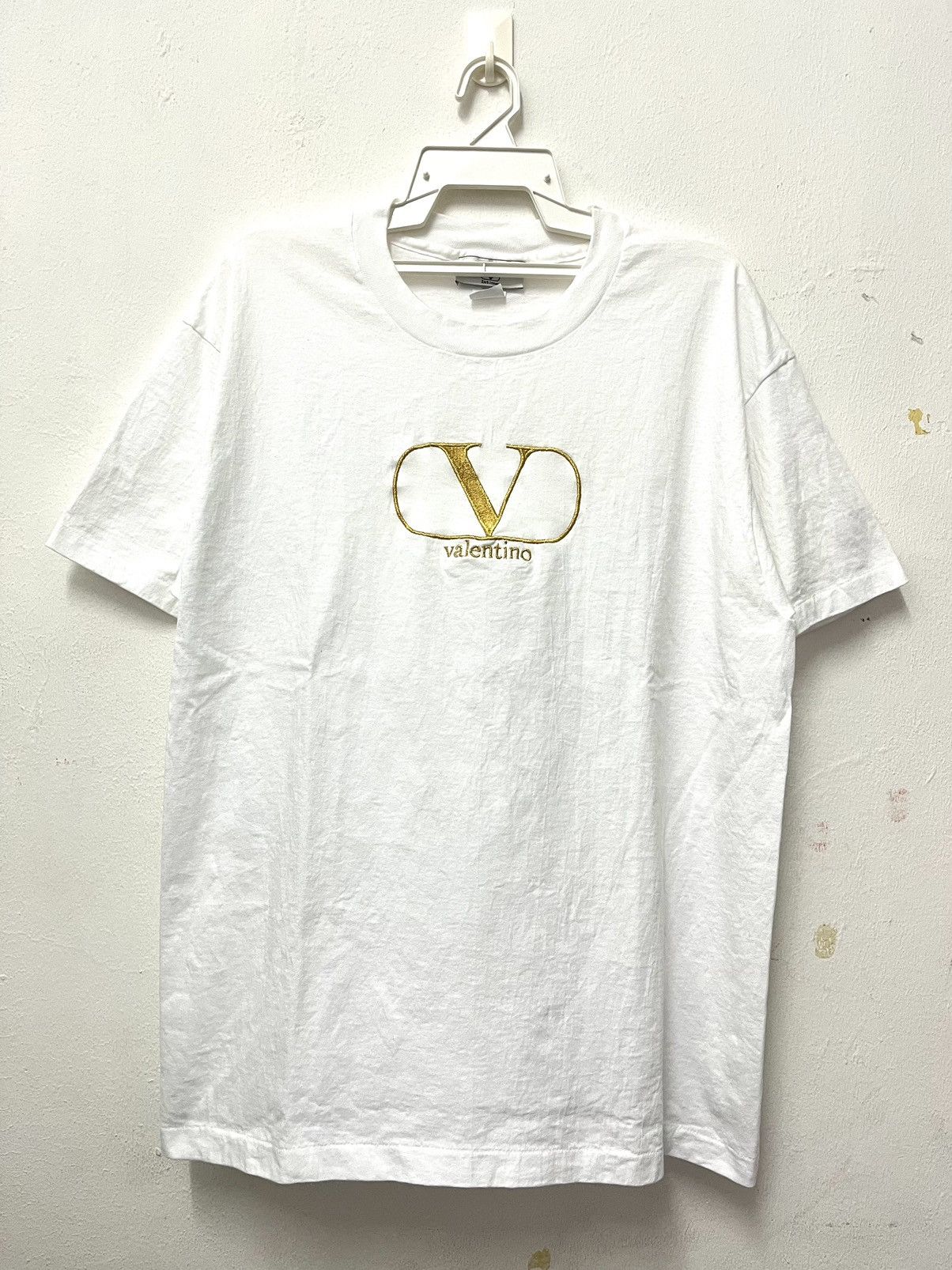 image of Valentino Vintage Logo Embroidered Logo T Shirt in White, Men's (Size Large)