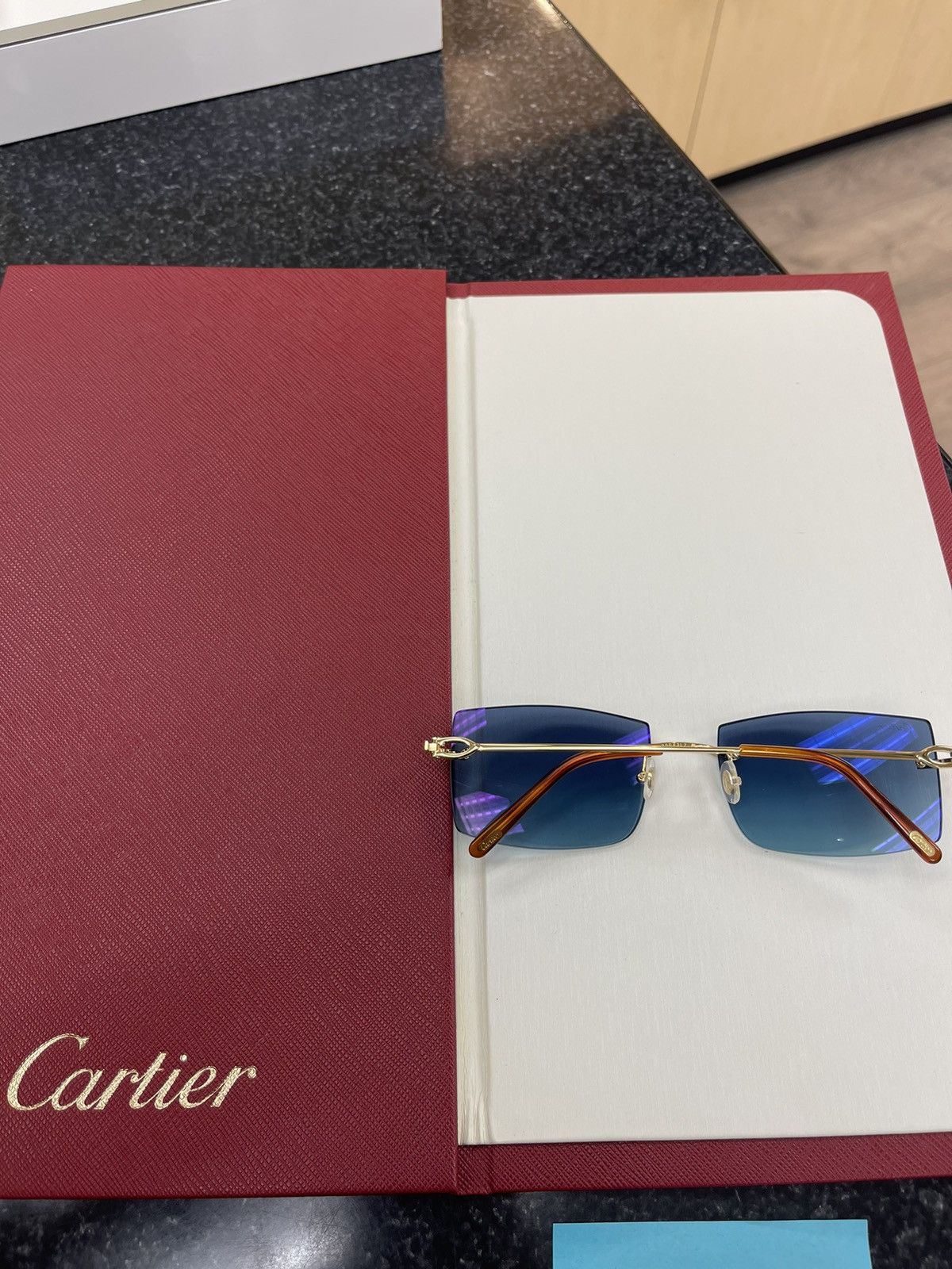 Cartier Cartier C Decor Blue Tint Sunglasses Gold Size ONE SIZE - 2 Thumbnail