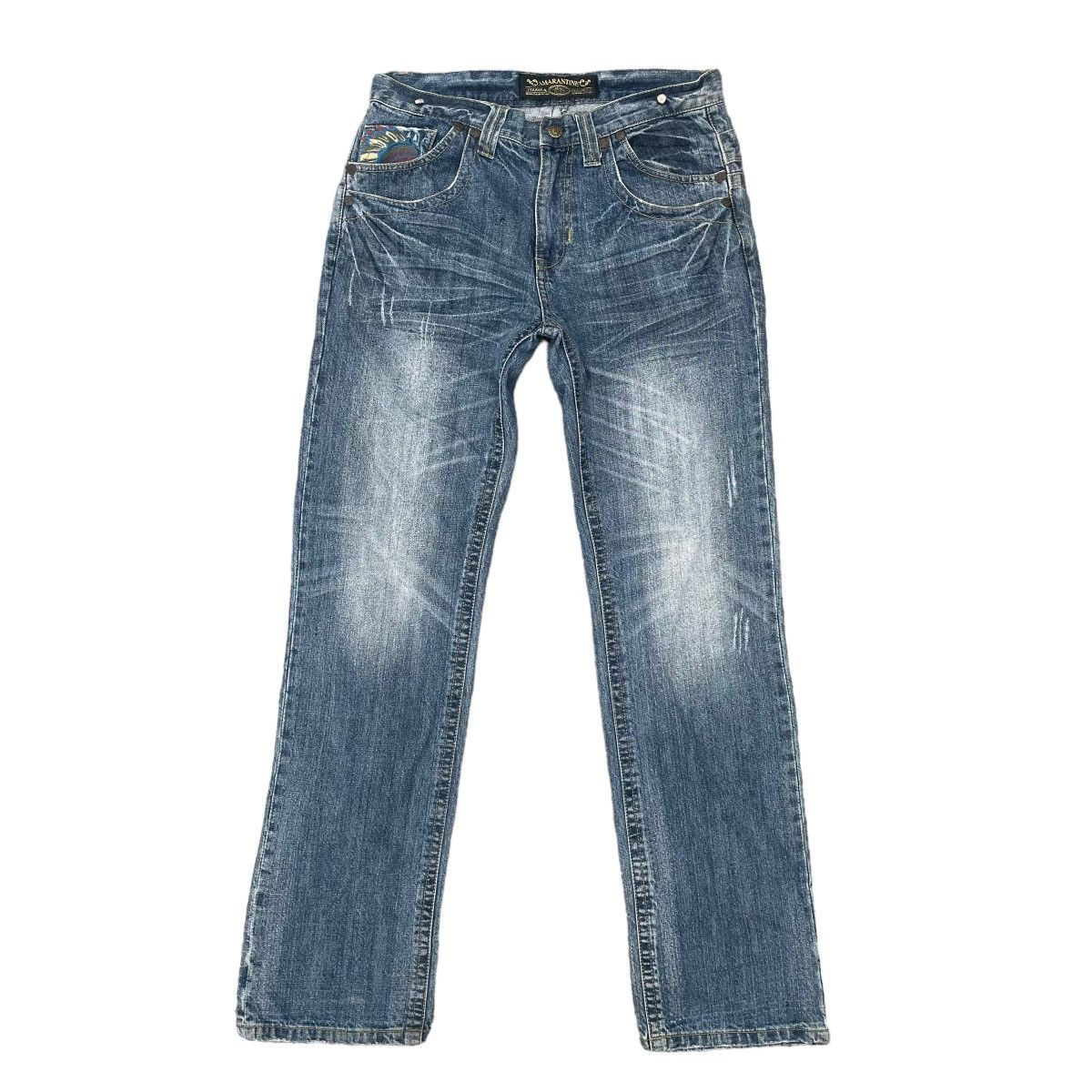 If Six Was Nine × Japanese Brand × Le Grande Bleu (L.G.B.) 🇯🇵 AMARANTINE RED INDIAN SKULL BUCKLE DENIM PANTS Size US 33 - 2 Thumbnail
