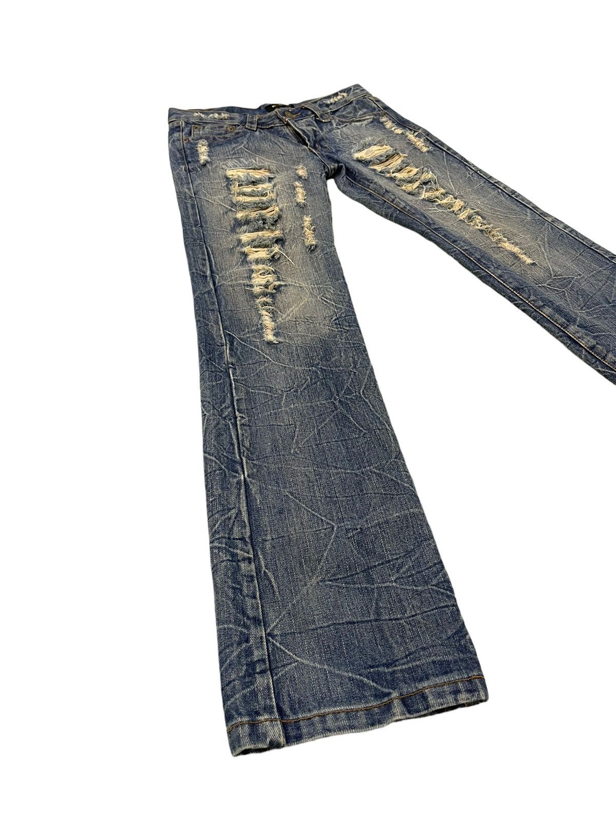 Japanese Brand Distress Jeans K.U.I Acid Wash Low Rise Denim Straight 5🟦9 Size US 30 / EU 46 - 2 Thumbnail