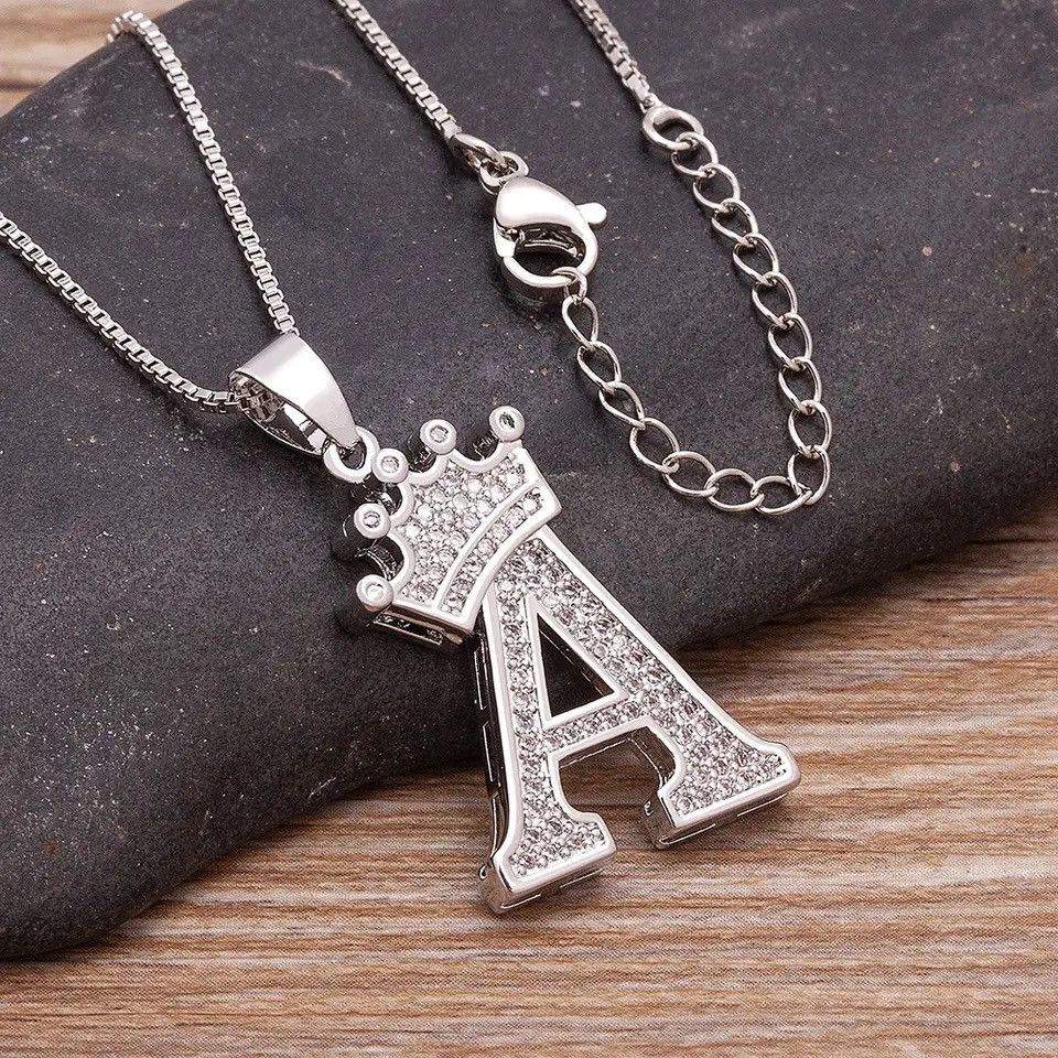 Jewelry A Crown Alphabet Pendant Chain Necklace Size ONE SIZE - 1 Thumbnail