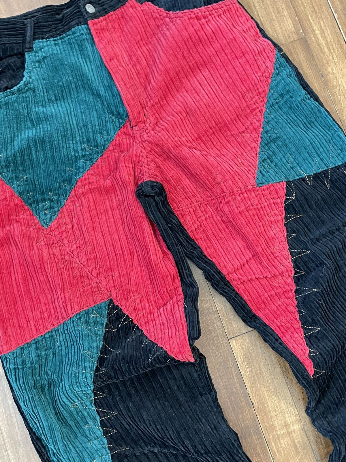 Designer × Vintage Vintage 90s Machine Patchwork Large Wide Corduroy Pants Size US 31 - 2 Thumbnail