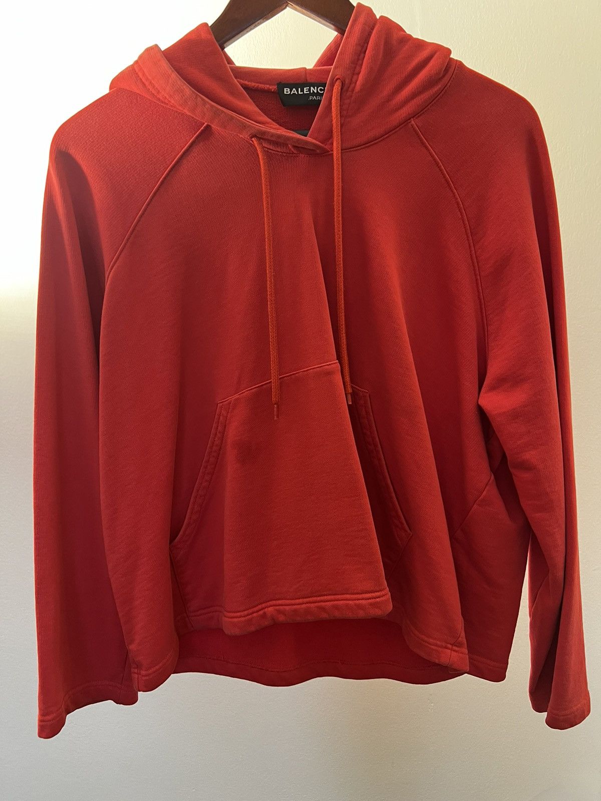 image of Balenciaga Red Cropped Hoodie, Men's (Size Small)