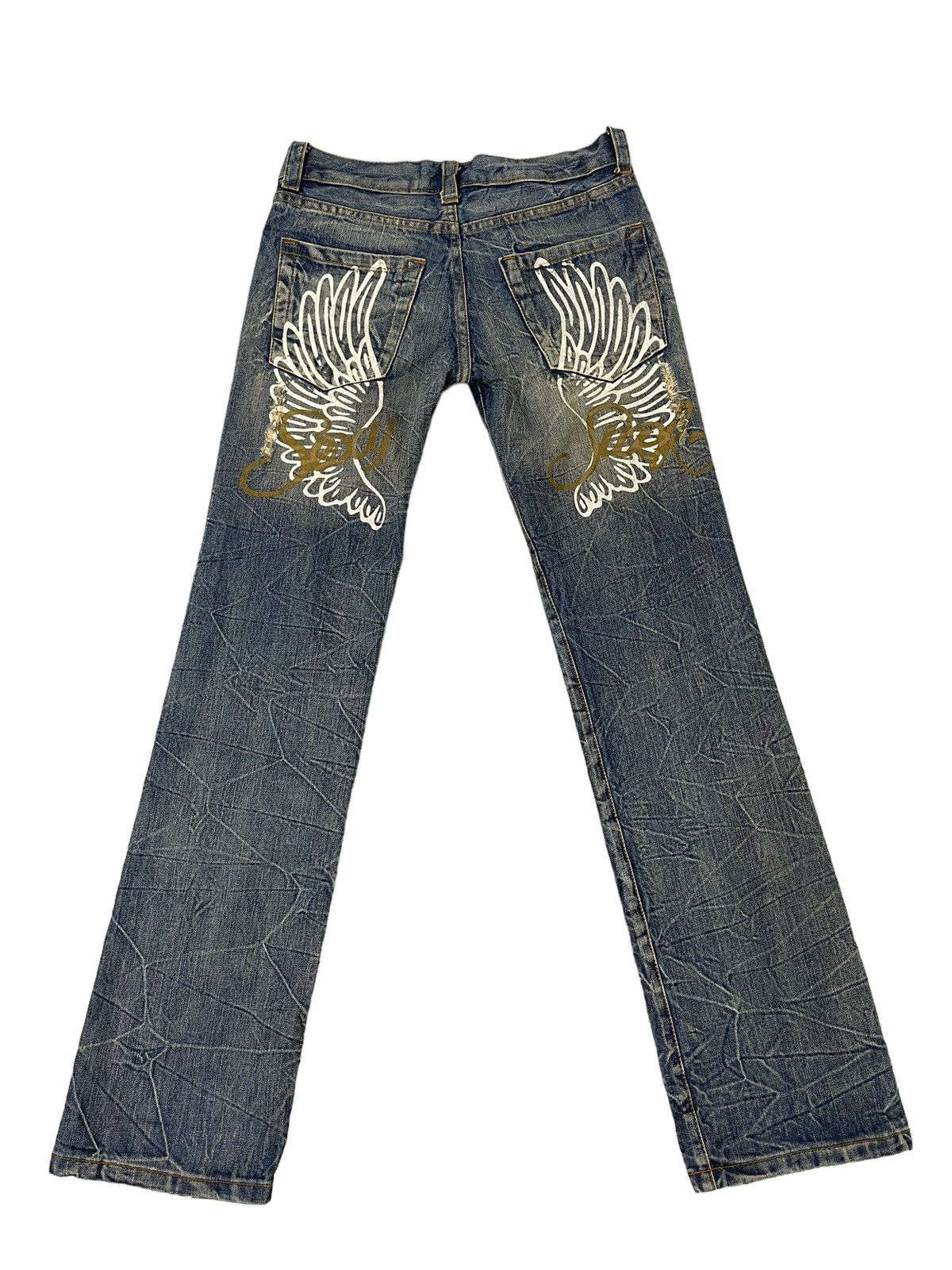 Japanese Brand Distress Jeans K.U.I Acid Wash Low Rise Denim Straight 5🟦9 Size US 30 / EU 46 - 4 Thumbnail