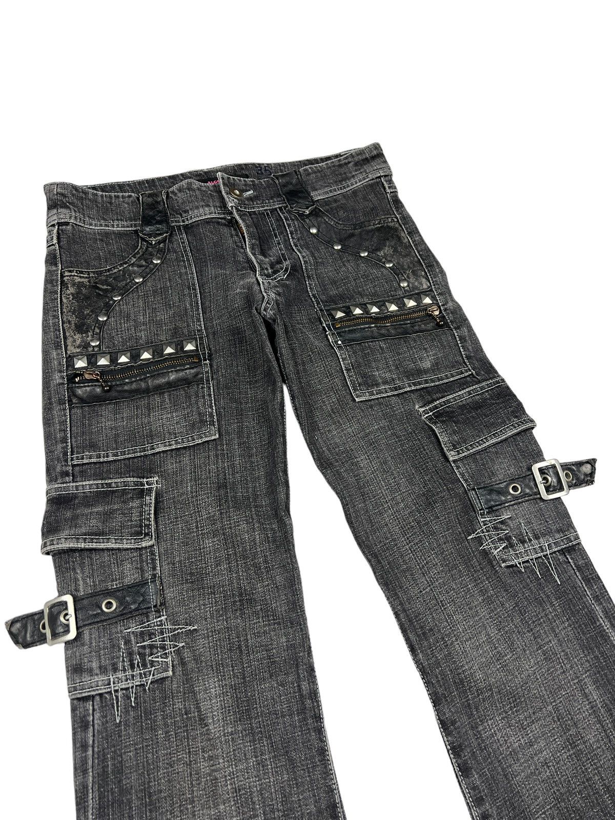 Japanese Brand Algonquins 🇯🇵 Studded Flare Cargo Denim Size US 31 - 5 Thumbnail