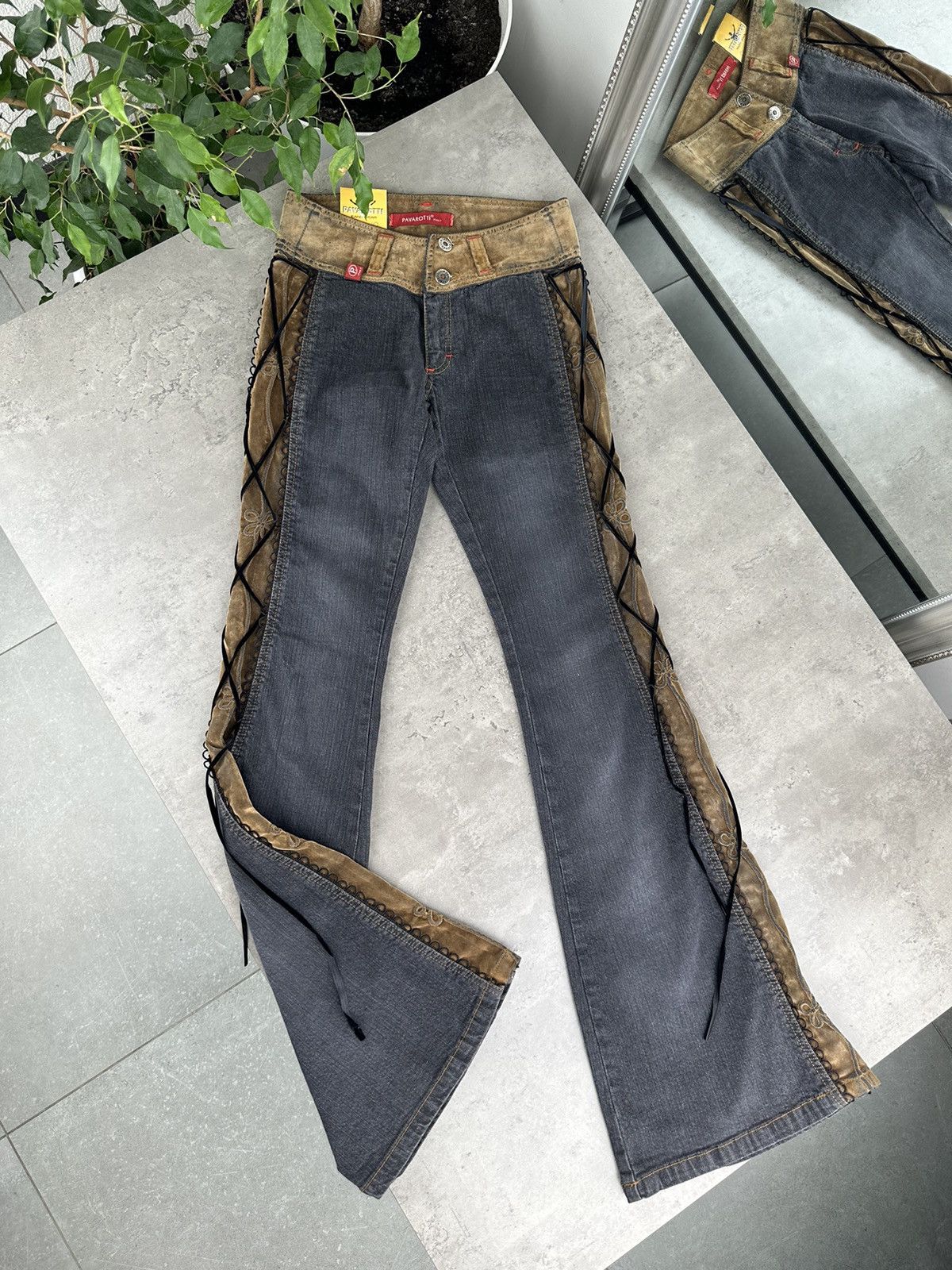 Vintage Flared Lace-up Jeans Y2K
