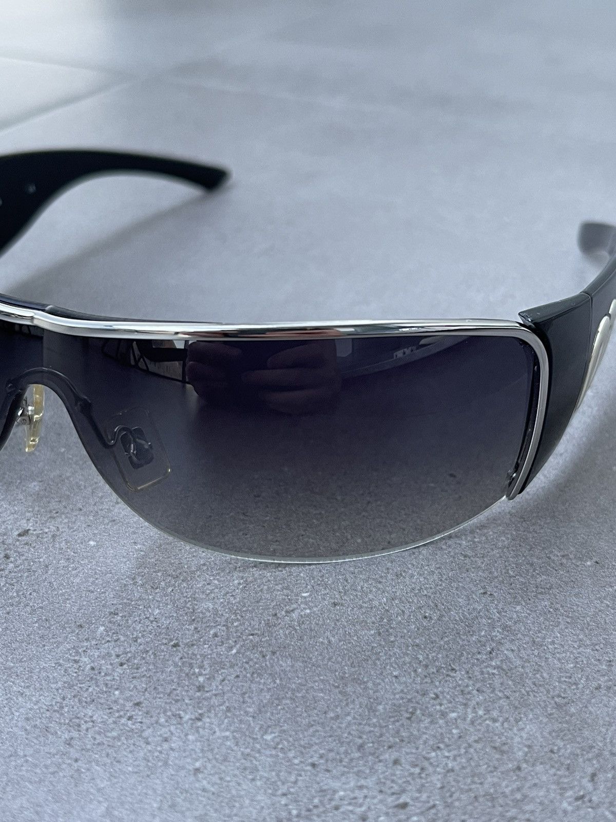 Miu Miu !DS! Miu Miu SMU58G 1BC-5D1 Black Silver Shield Sunglasses Size ONE SIZE - 2 Thumbnail