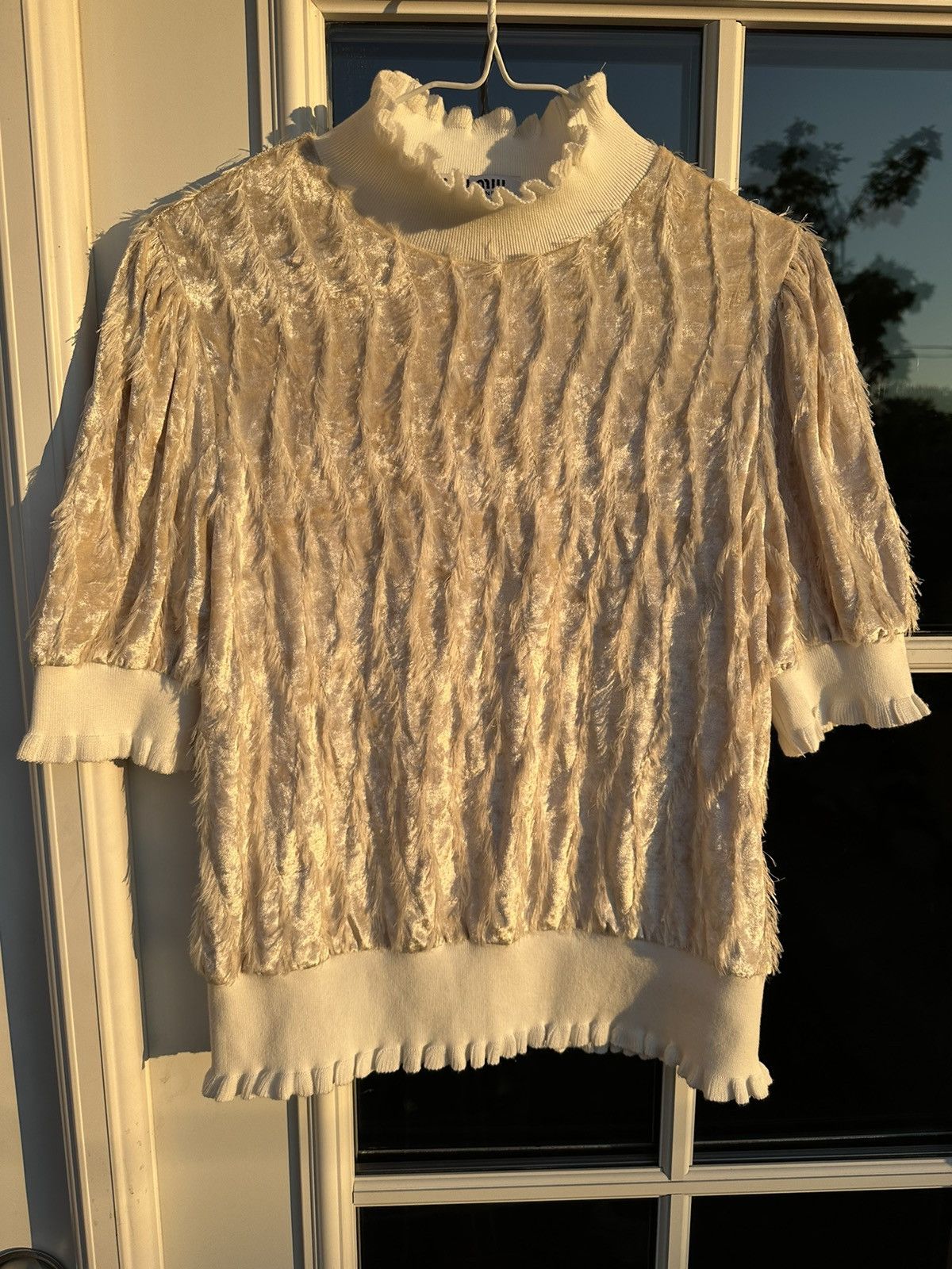 Japanese Brand × Miu Miu × Vintage Vintage Miu Miu Gorgeous Feather shining knit shirt blouse Size M / US 6-8 / IT 42-44 - 1 Thumbnail