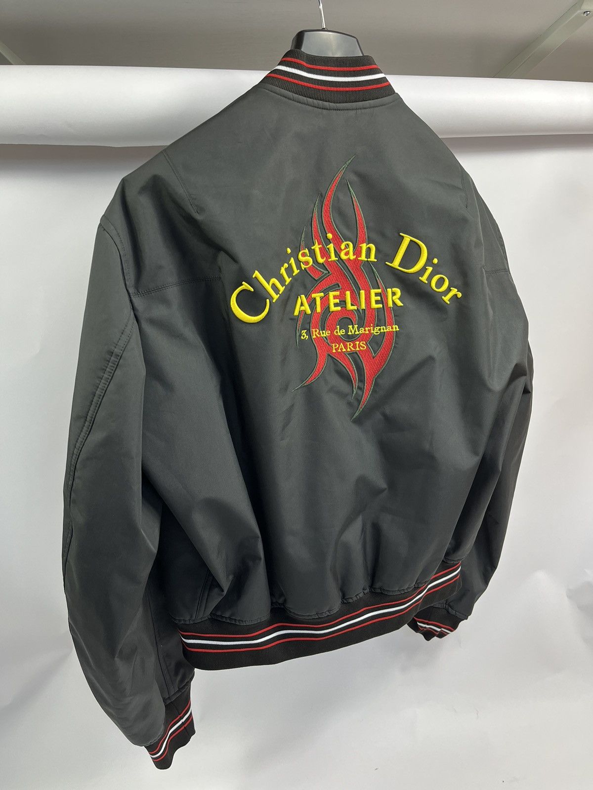 image of Christian Dior Atelier Embroidered Tribal Logo Bomber Jacket in Black, Men's (Size XL)