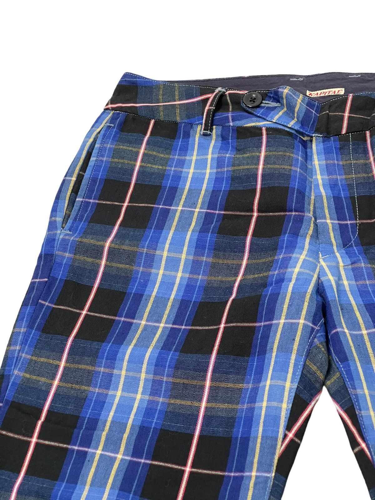 Japanese Brand ⚓ Kapital Plaid Checked Linen Blend Cropped Pant 5🟦8 Size US 31 - 6 Thumbnail