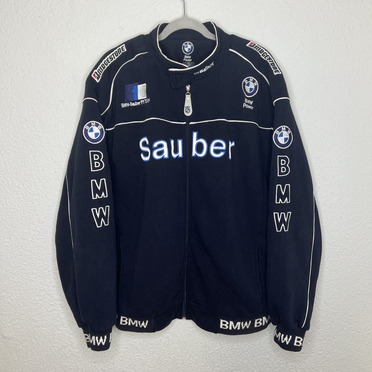 Image of Bmw Power Sauber Zip Jacket F1 Formula Team Racing Moto in Navy, Men's (Size XL)