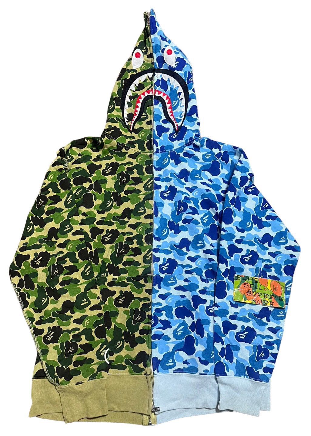 Image of Bape Shark Half Full Zip Hoodie Abc Green/blue Camo in Abc Camo, Men's (Size 2XL)