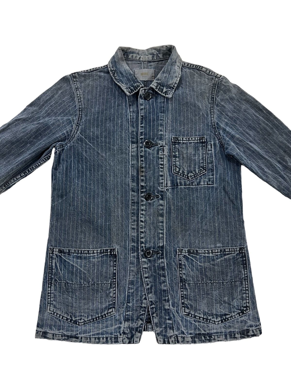 45rpm 90s Domingo 🇯🇵 Indigo Dye Stripe 4 Pockets Workwear Jacket Size US S / EU 44-46 / 1 - 2 Thumbnail