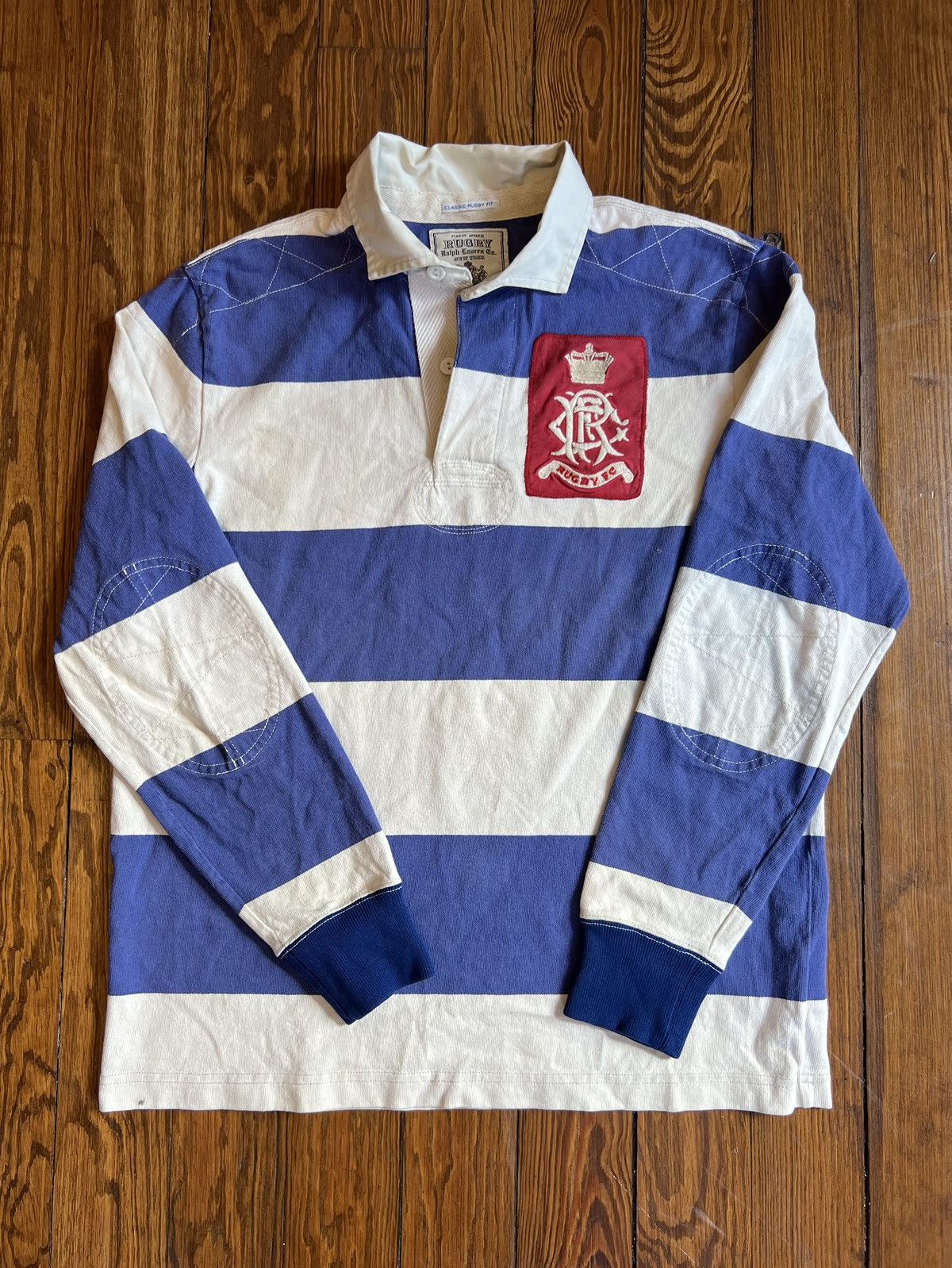 Pre-owned Polo Ralph Lauren X Vintage Polo Ralph Laurent Rugby Striped Long Sleeve In Blue