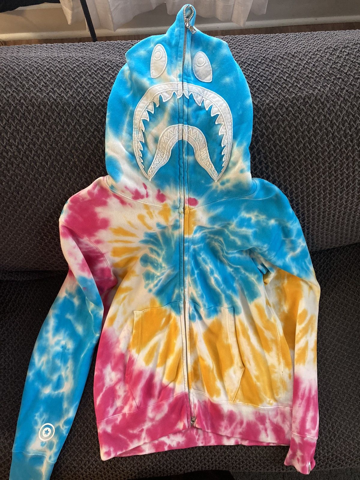 image of Bape Tie Dye Shark Wide Full Zip Hoodie, Men's (Size Medium)