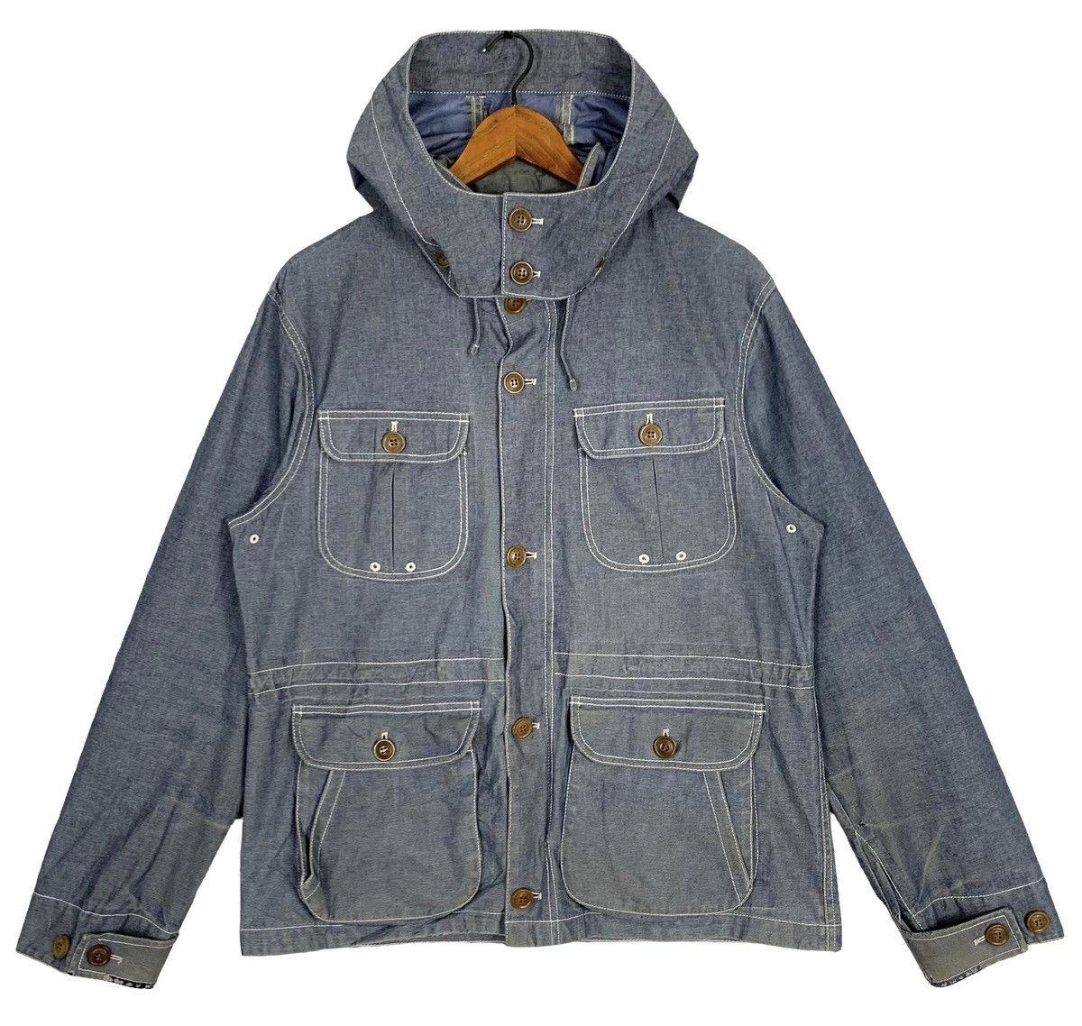 Vintage Woolrich John Rich Bros Style Denim Jacket Hoodie