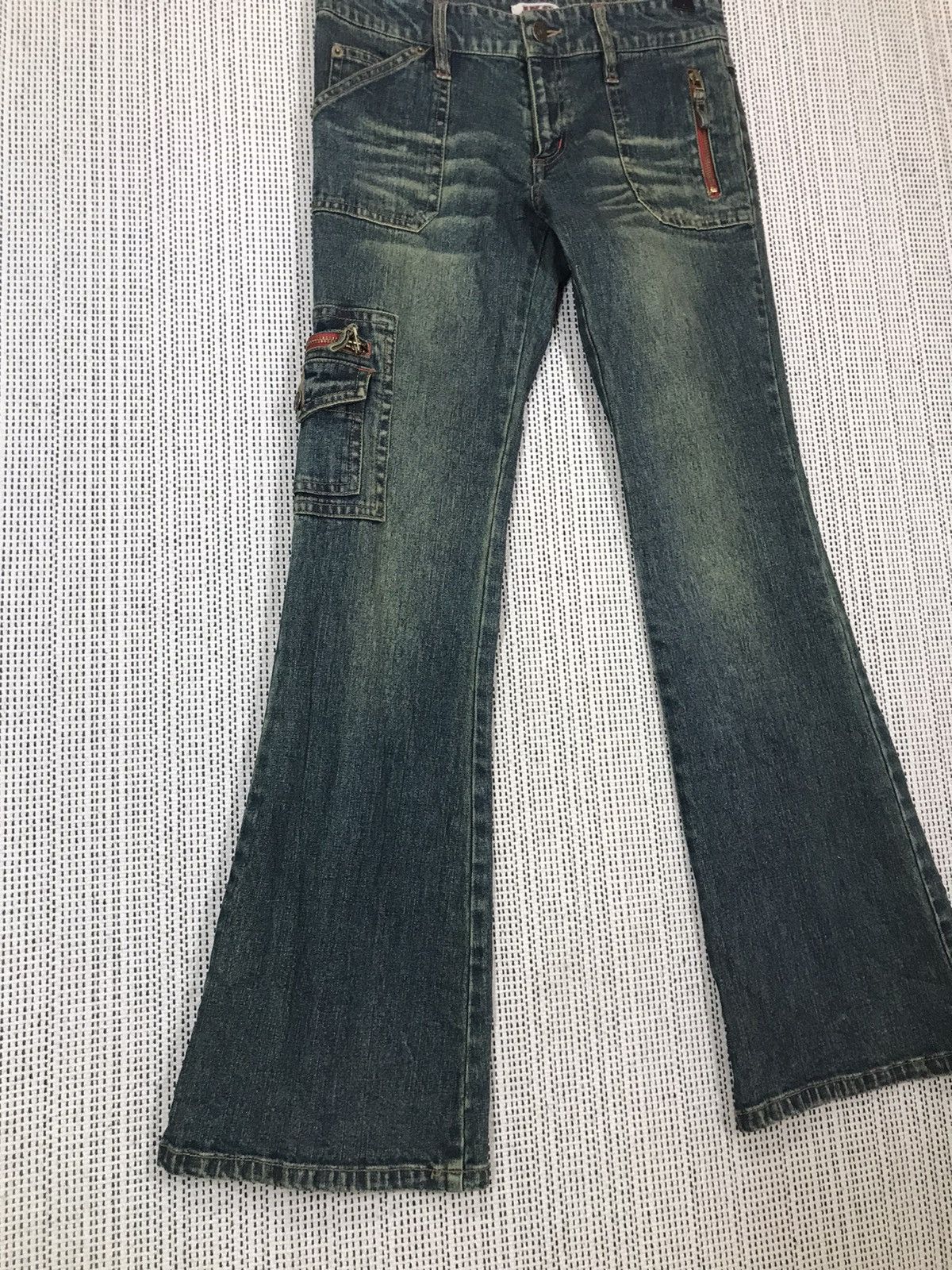 14th Addiction × Japanese Brand × Seditionaries 🔥FLARED🔥JKG DENIM BOOTCUT FLARED GREEN WAXED Size US 30 / EU 46 - 1 Thumbnail