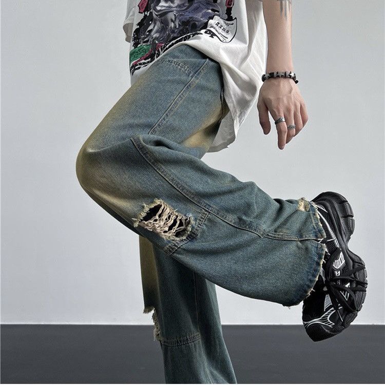 Ripped Hole Vintage Blue Jeans