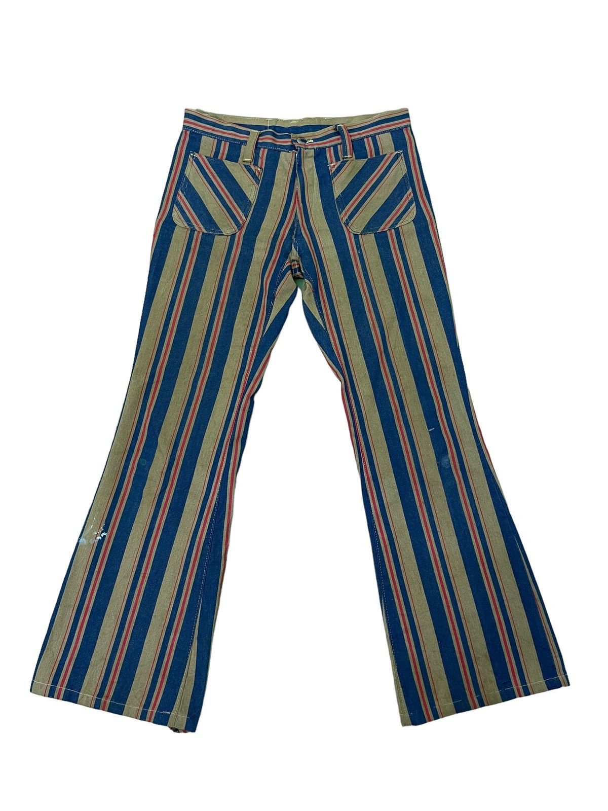 Japanese Brand Flare Jeans Vtg 70/80s Power Striped Bell Bottom 6🟦0 Size US 31 - 2 Thumbnail